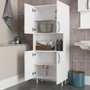 Hanah Home William - White Mueble de Baño Blanco 59.5 cm Ancho x 140.3 cm Alto x 29.5 cm Profundo Fabricado en Tablero de Partículas Recubierto de Melamina